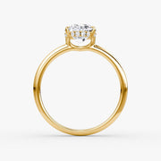 Oval Cut - Plain Band Hidden Halo - Classic Engagement Ring- 14 K Gold
