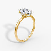 Oval Cut - Plain Band Hidden Halo - Classic Engagement Ring- 14 K Gold