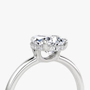 Pear Cut - Plain Band Hidden Halo - Classic Engagement Ring- 14 K Gold