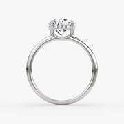 Round Cut - Plain Band Hidden Halo - Classic Engagement Ring- 14 K Gold