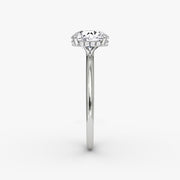 Round Cut - Plain Band Hidden Halo - Classic Engagement Ring- 14 K Gold