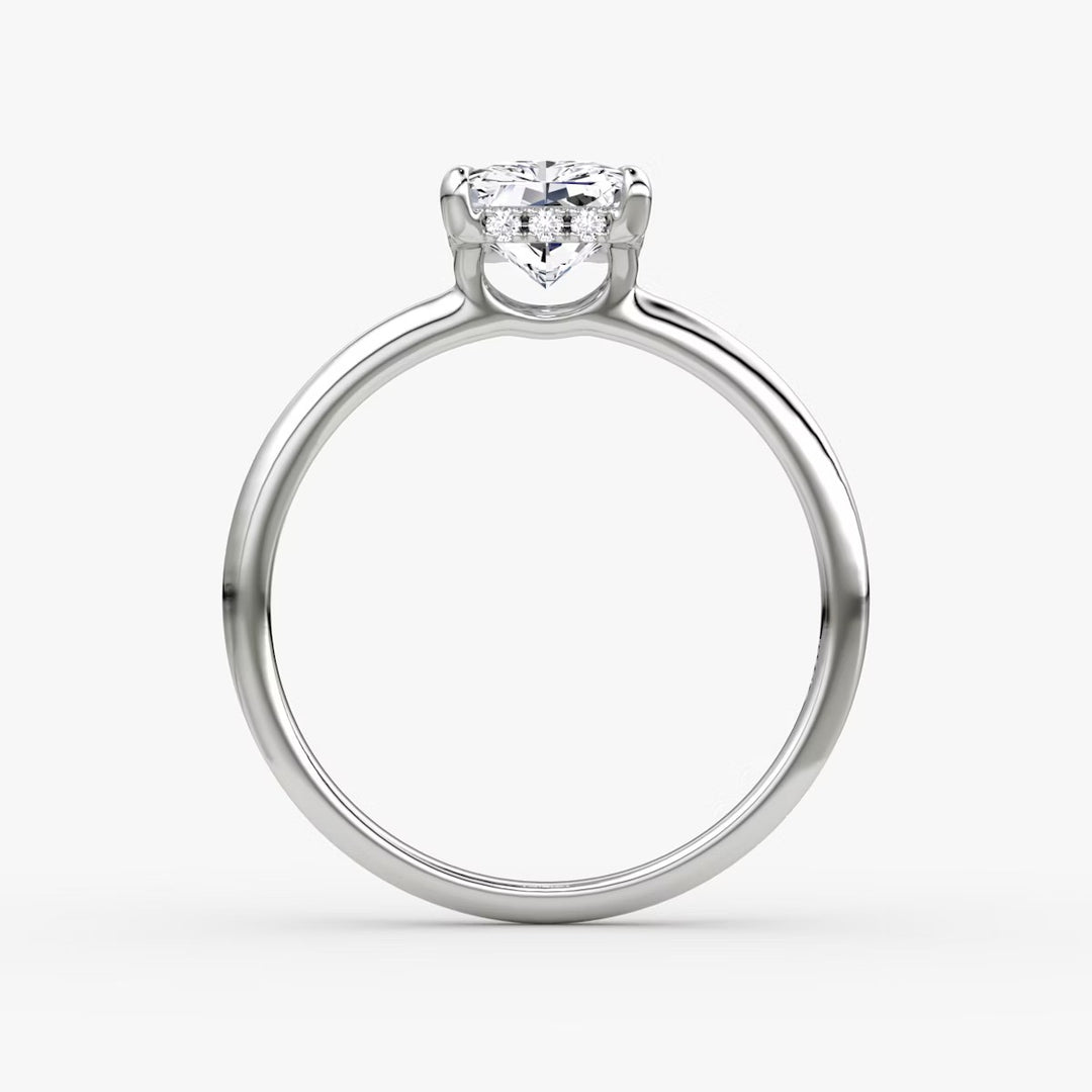 Radiant Cut - Plain Band Hidden Halo - Classic Engagement Ring- 14 K Gold