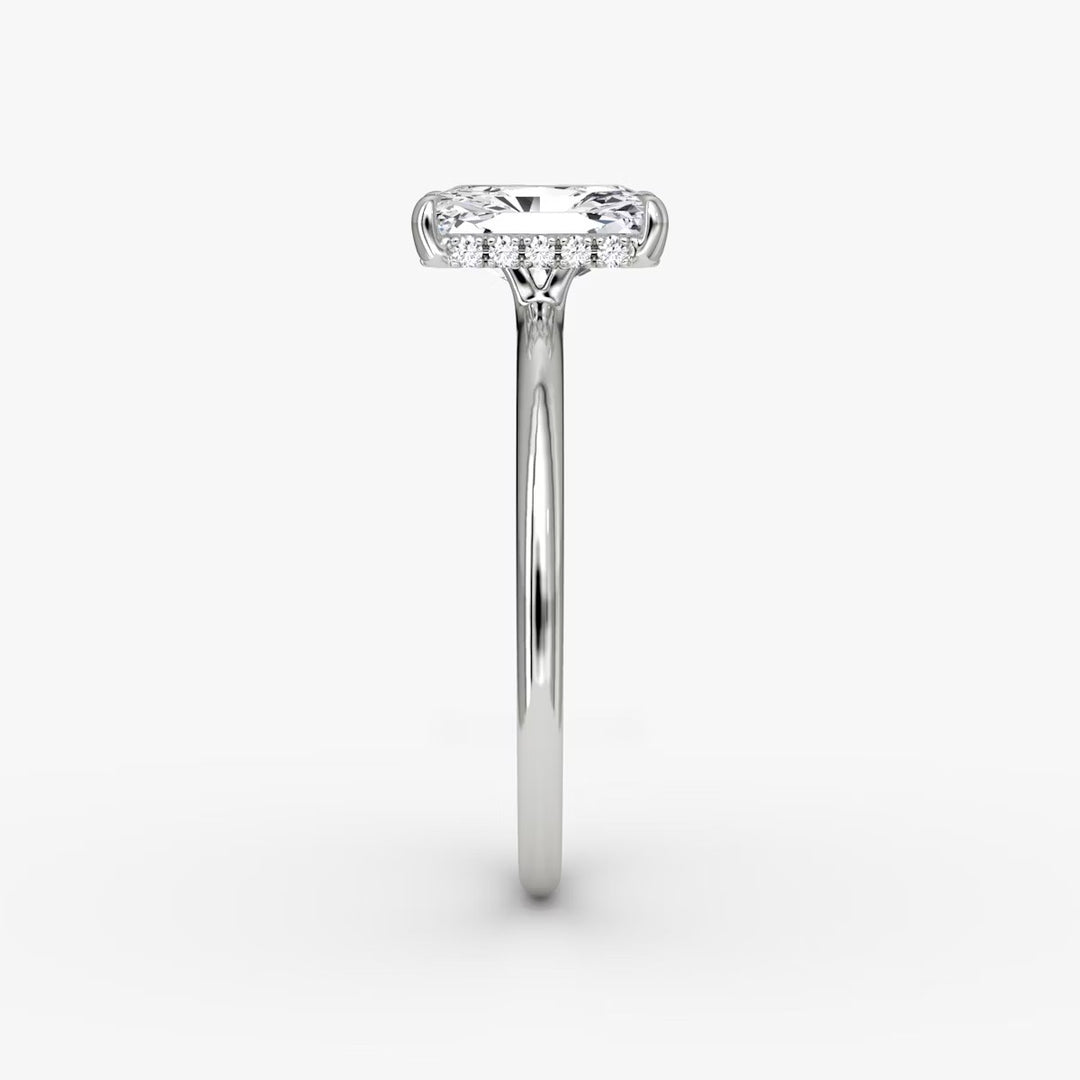 Radiant Cut - Plain Band Hidden Halo - Classic Engagement Ring- 14 K Gold