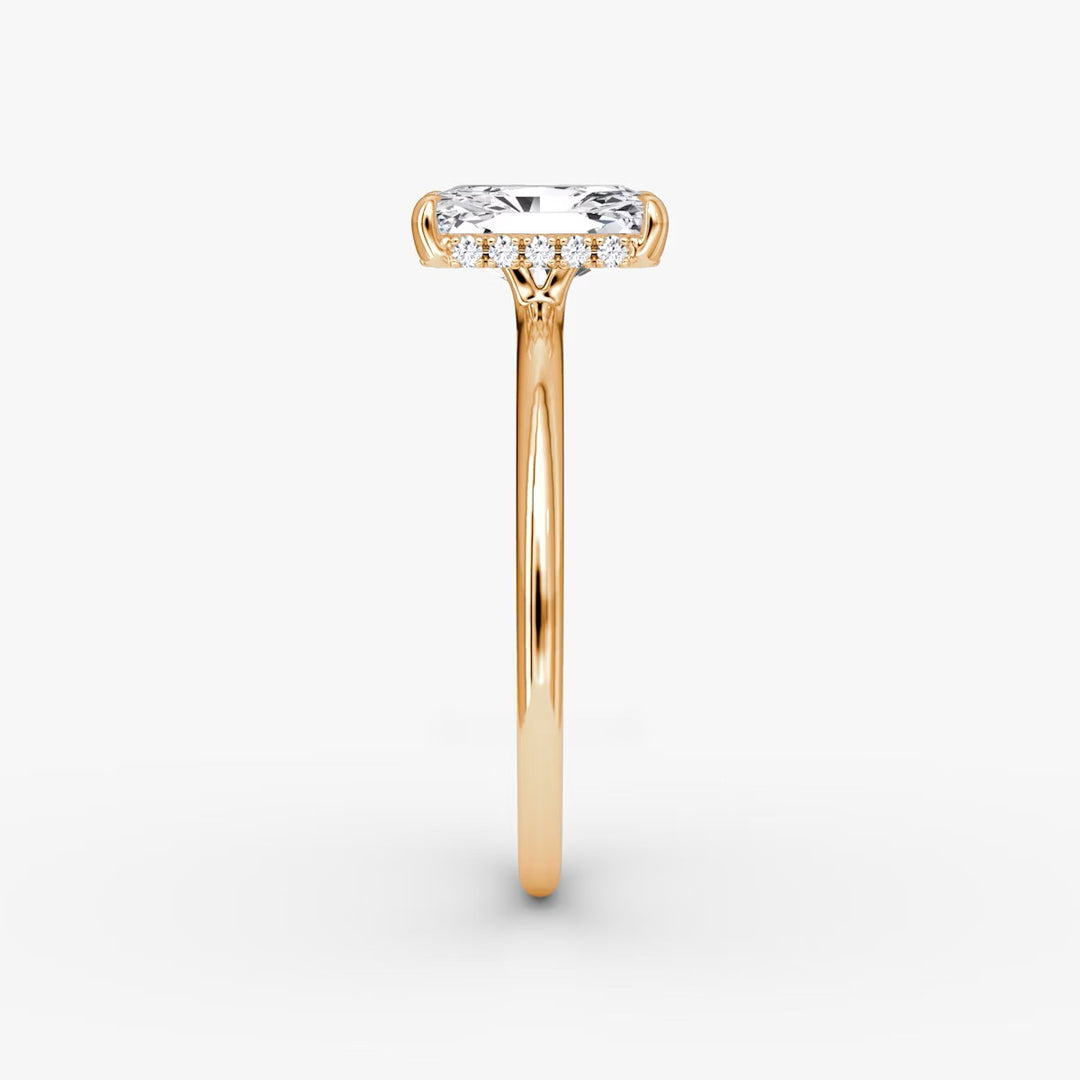 Radiant Cut - Plain Band Hidden Halo - Classic Engagement Ring- 14 K Gold