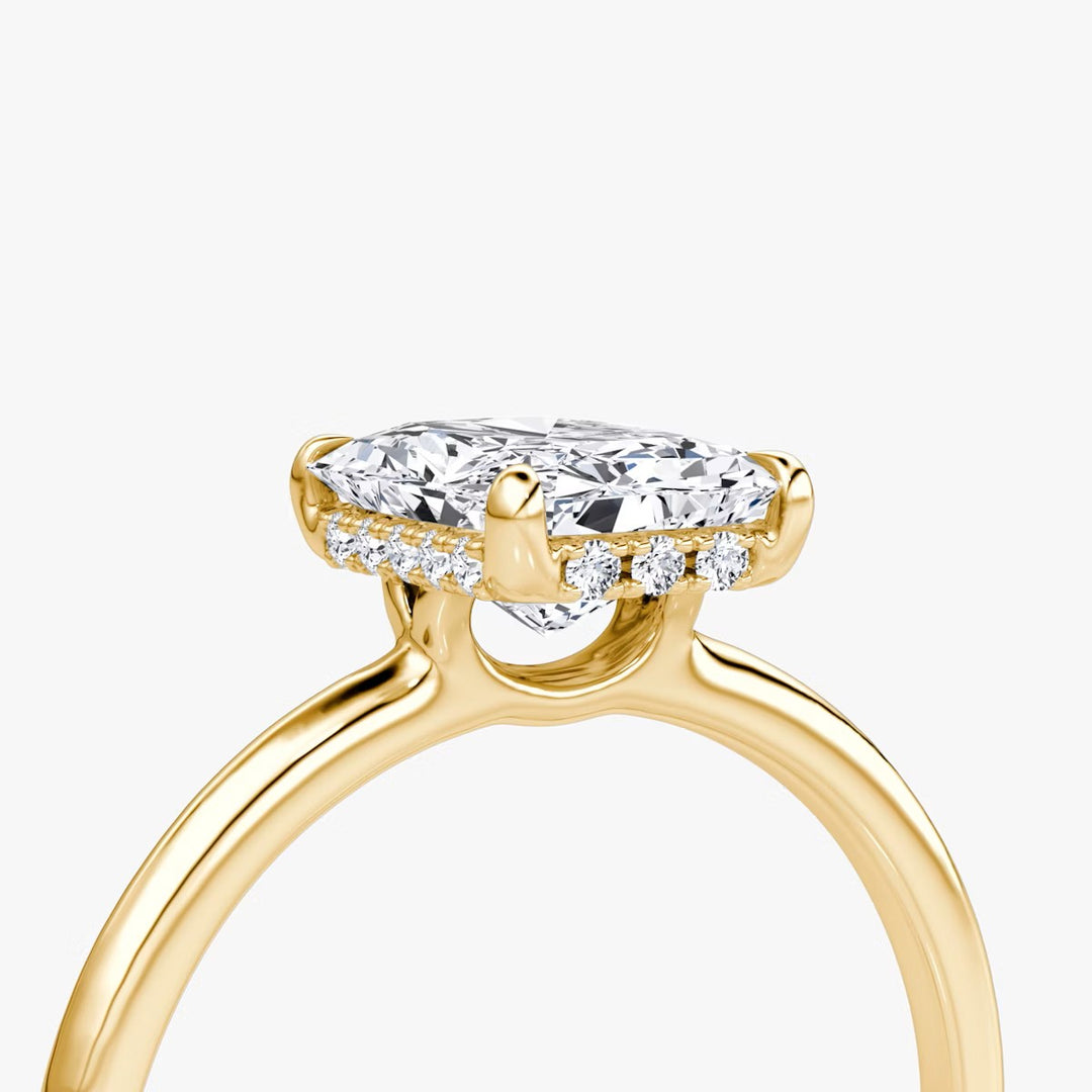 Radiant Cut - Plain Band Hidden Halo - Classic Engagement Ring- 14 K Gold