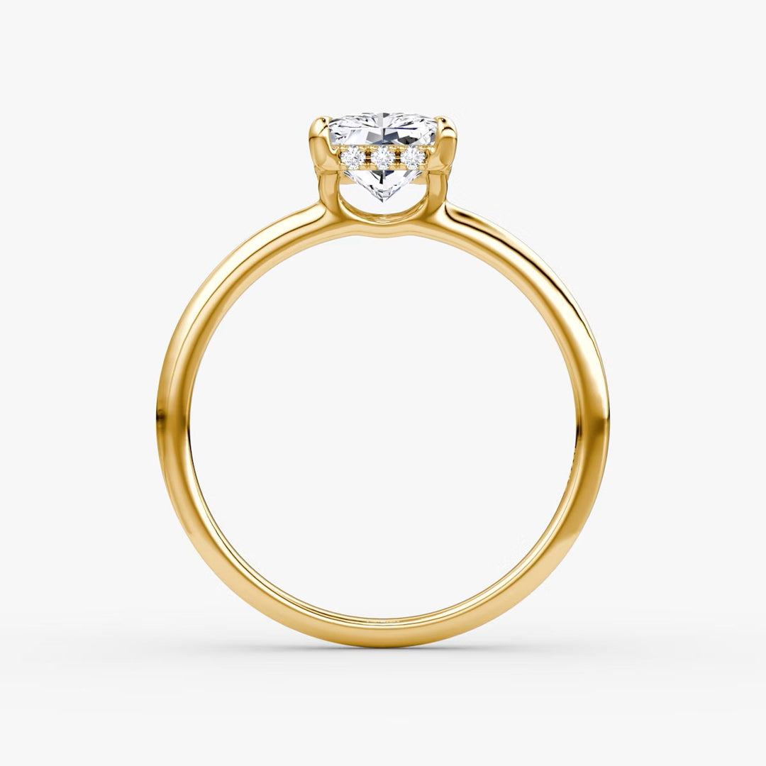 Radiant Cut - Plain Band Hidden Halo - Classic Engagement Ring- 14 K Gold