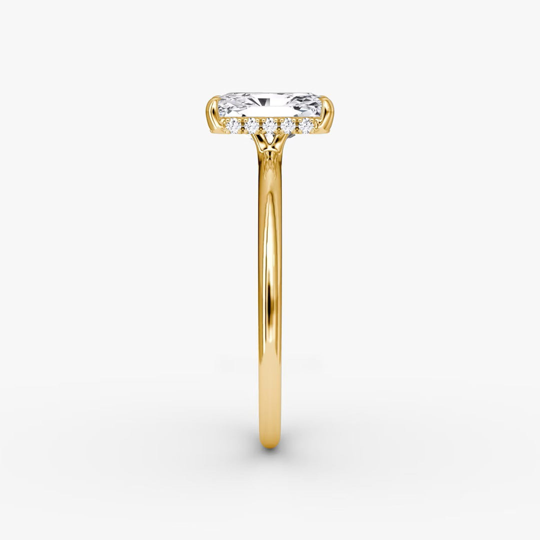 Radiant Cut - Plain Band Hidden Halo - Classic Engagement Ring- 14 K Gold