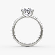 Princess Cut - Pave Band Hidden Halo - Classic Engagement Ring- 18 K Gold