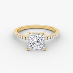 Load image into Gallery viewer, Princess Cut - Pave Band Hidden Halo - Classic Engagement Ring- 18 K Gold
