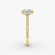 Princess Cut - Pave Band Hidden Halo - Classic Engagement Ring- 18 K Gold