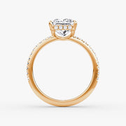 Princess Cut - Pave Band Hidden Halo - Classic Engagement Ring- 18 K Gold