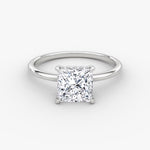 Load image into Gallery viewer, Princess Cut - Plain Band Hidden Halo - Classic Engagement Ring- 14 K Gold
