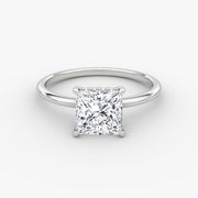 Princess Cut - Plain Band Hidden Halo - Classic Engagement Ring- 14 K Gold