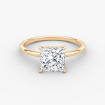 Load image into Gallery viewer, Princess Cut - Plain Band Hidden Halo - Classic Engagement Ring- 14 K Gold
