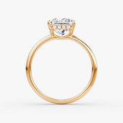 Princess Cut - Plain Band Hidden Halo - Classic Engagement Ring- 14 K Gold