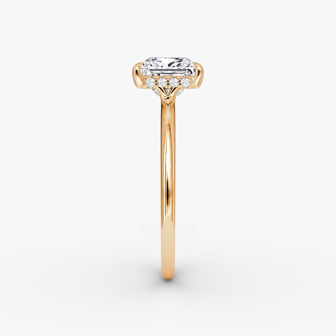 Princess Cut - Plain Band Hidden Halo - Classic Engagement Ring- 14 K Gold