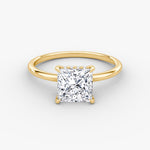 Load image into Gallery viewer, Princess Cut - Plain Band Hidden Halo - Classic Engagement Ring- 14 K Gold
