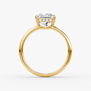 Princess Cut - Plain Band Hidden Halo - Classic Engagement Ring- 14 K Gold