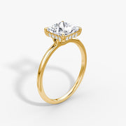 Princess Cut - Plain Band Hidden Halo - Classic Engagement Ring- 14 K Gold
