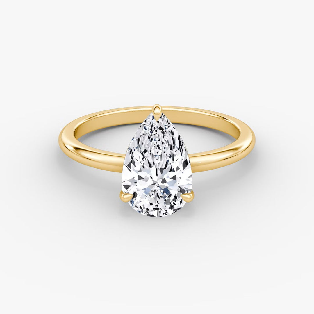 Pear Cut - Plain Band - Classic Engagement Ring- 14 K Gold