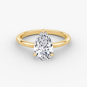 Pear Cut - Plain Band - Classic Engagement Ring- 18 K Gold