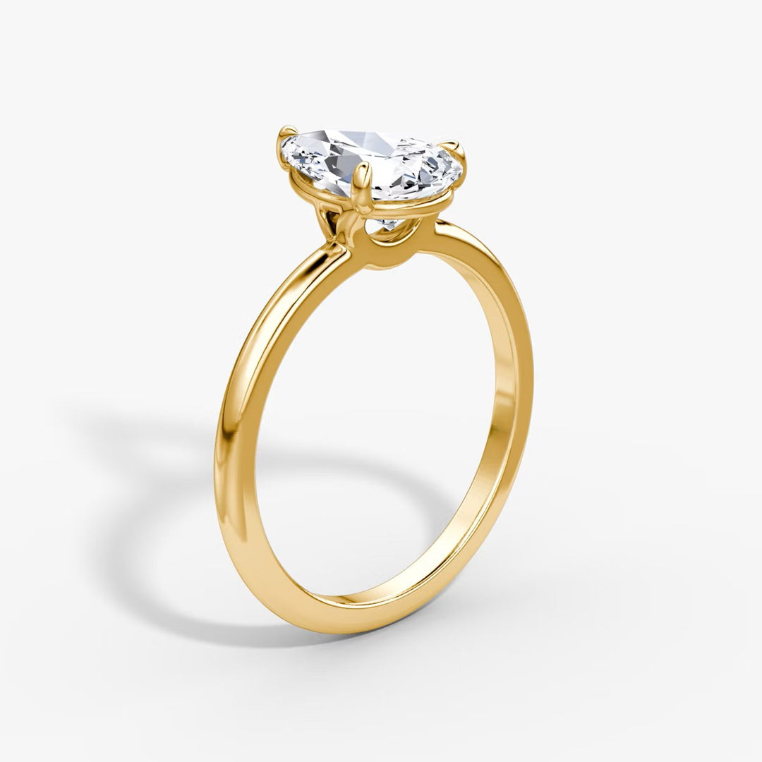 Pear Cut - Plain Band - Classic Engagement Ring- 14 K Gold