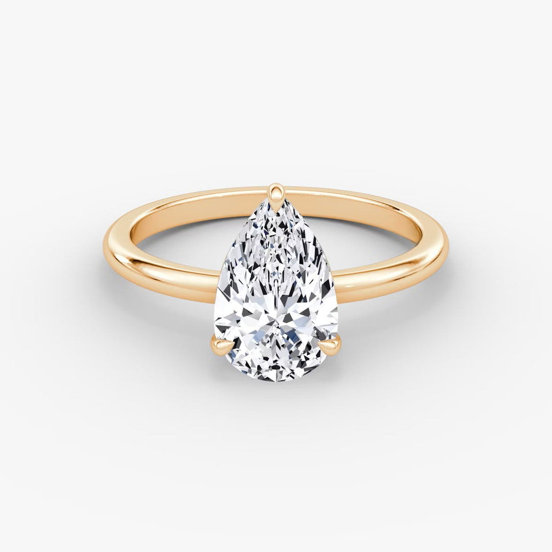 Pear Cut - Plain Band - Classic Engagement Ring- 14 K Gold