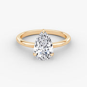 Pear Cut - Plain Band - Classic Engagement Ring- 18 K Gold