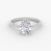 Pear Cut - Pave Band - Classic Engagement Ring- 14 K Gold