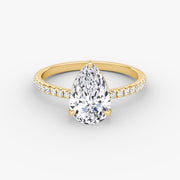 Pear Cut - Pave Band - Classic Engagement Ring- 14 K Gold