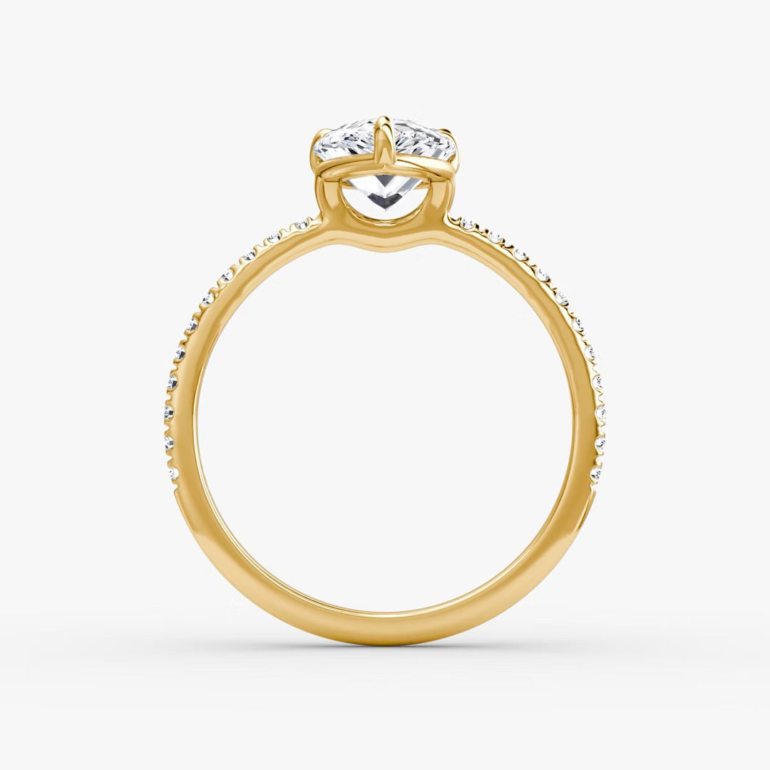 Pear Cut - Pave Band - Classic Engagement Ring- 14 K Gold