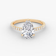 Pear Cut - Pave Band - Classic Engagement Ring- 14 K Gold