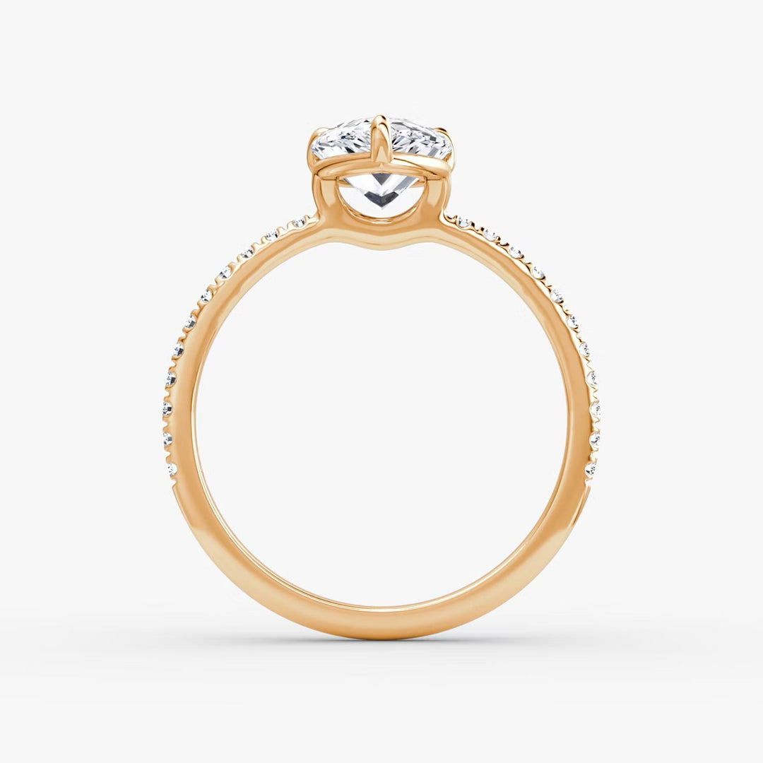Pear Cut - Pave Band - Classic Engagement Ring- 14 K Gold