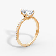 Pear Cut - Pave Band - Classic Engagement Ring- 14 K Gold