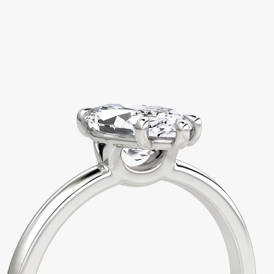 Marquise Cut - Plain Band - Classic Engagement Ring- 18 K Gold