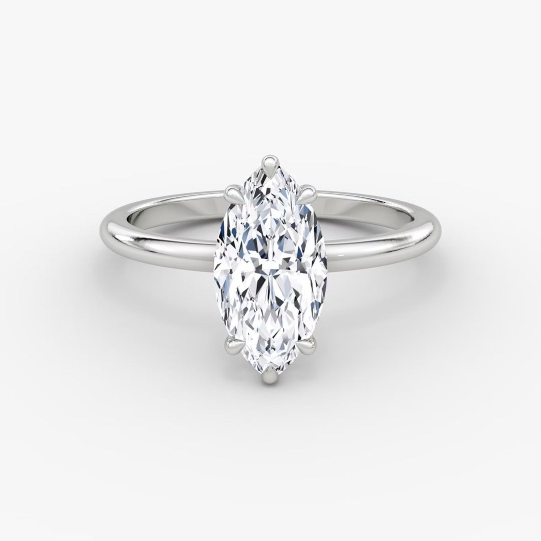 Marquise Cut - Plain Band - Classic Engagement Ring- 18 K Gold
