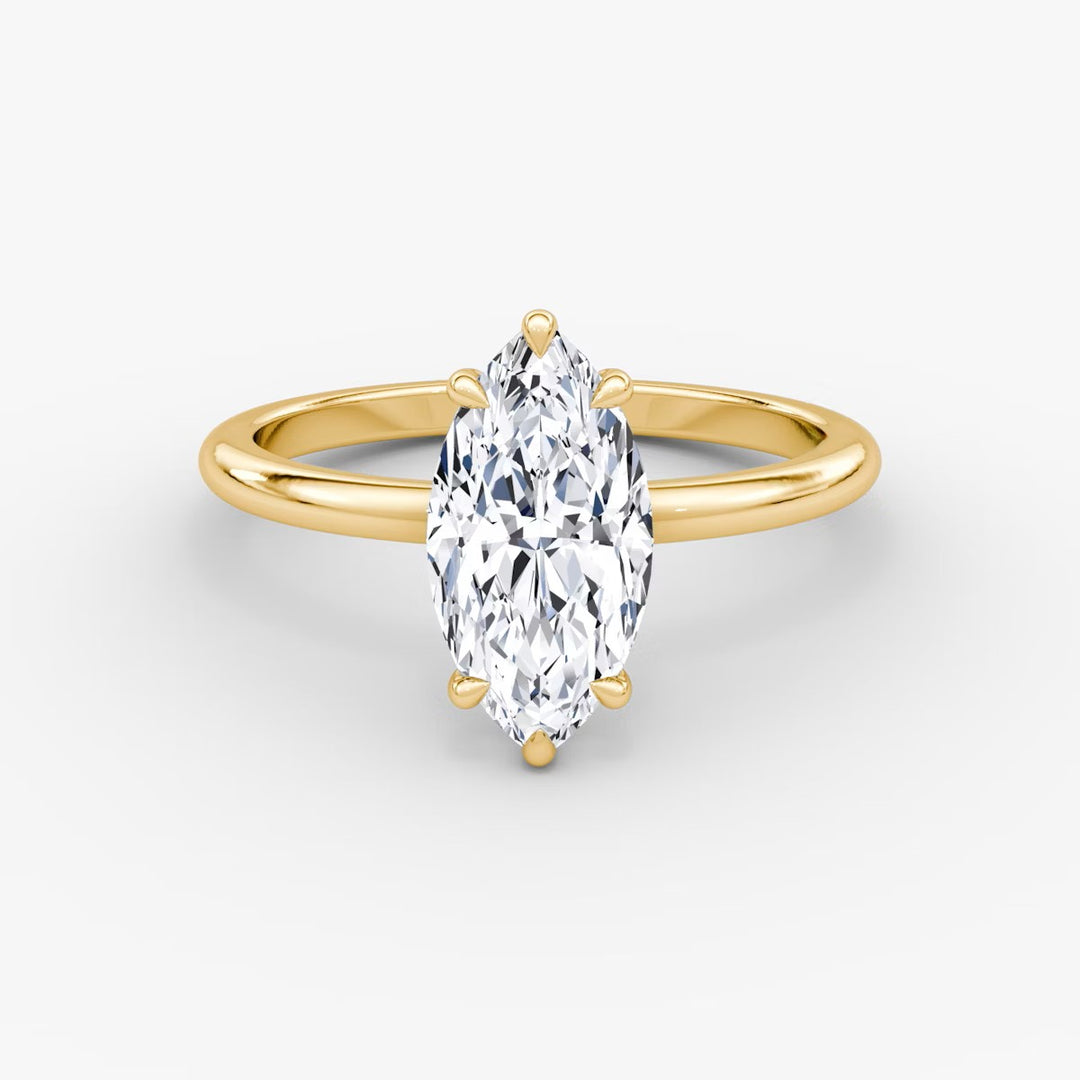 Marquise Cut - Plain Band - Classic Engagement Ring- 18 K Gold