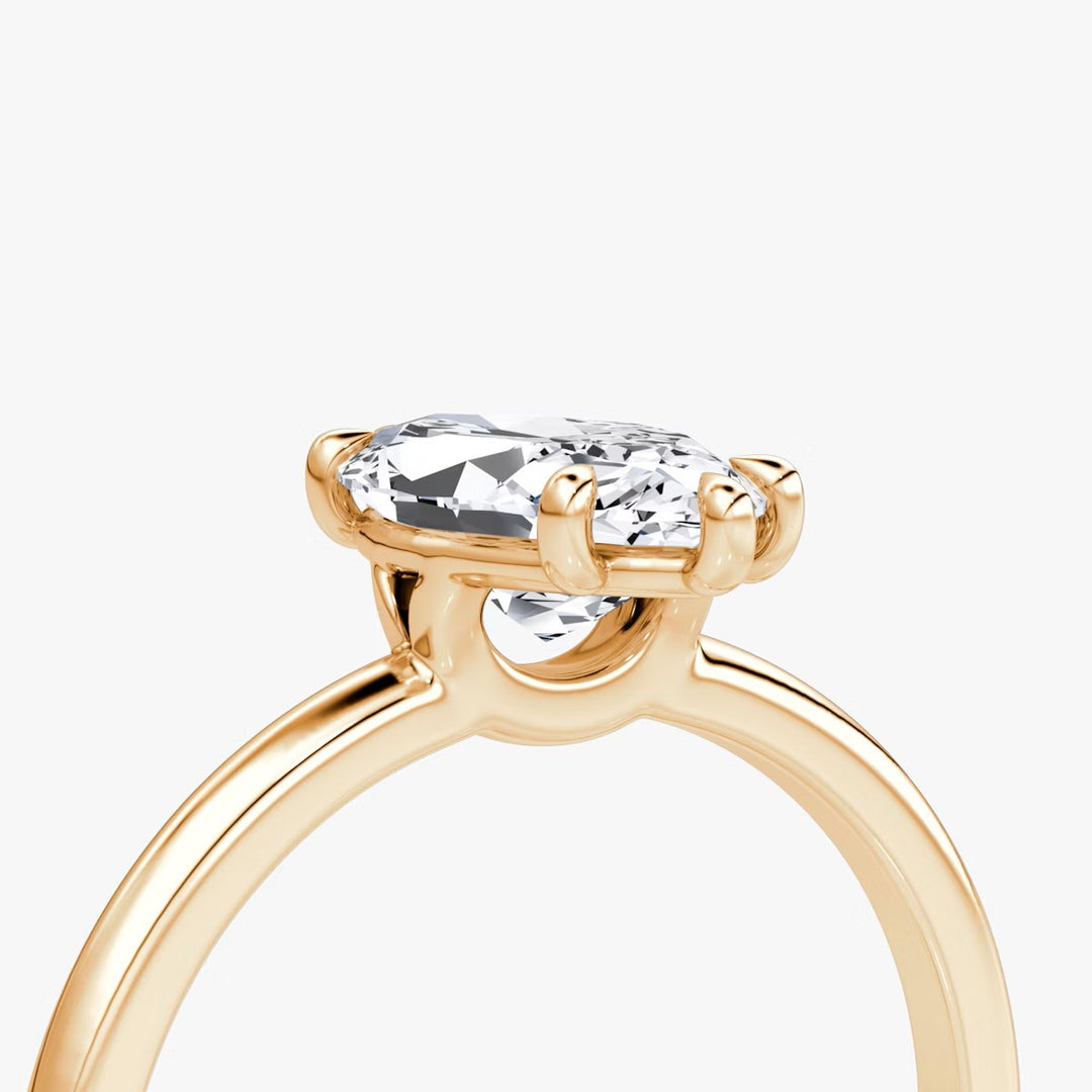 Marquise Cut - Plain Band - Classic Engagement Ring- 18 K Gold