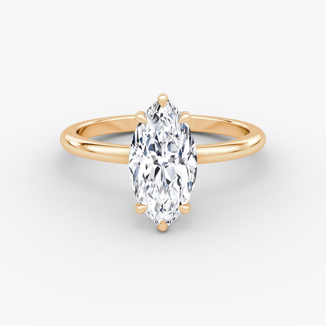 Marquise Cut - Plain Band - Classic Engagement Ring- 18 K Gold