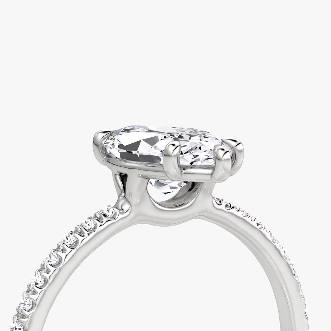 Marquise Cut - Pave Band - Classic Engagement Ring- 14 K Gold