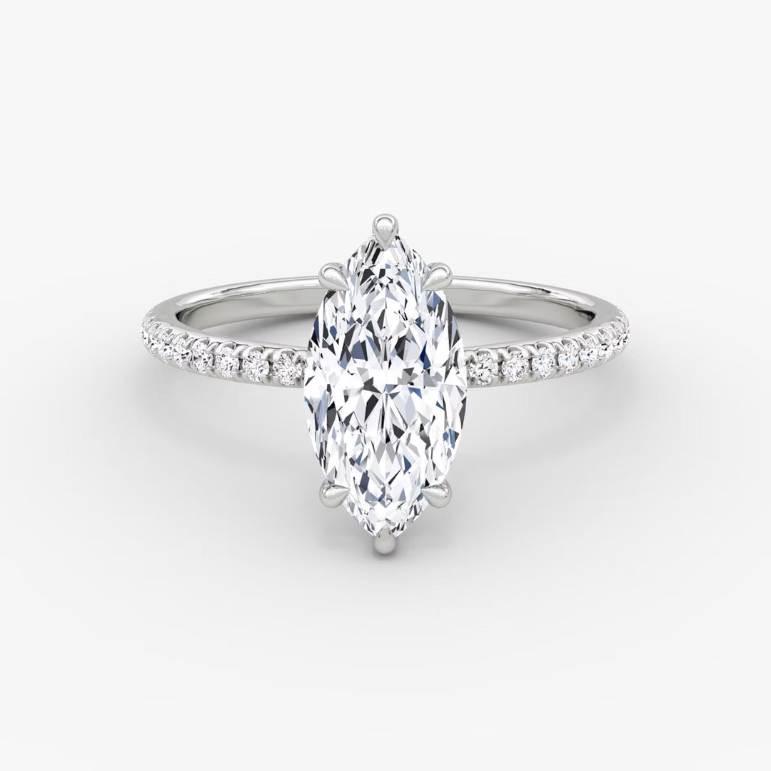 Marquise Cut - Pave Band - Classic Engagement Ring- 14 K Gold