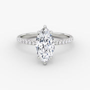Marquise Cut - Pave Band - Classic Engagement Ring- 14 K Gold