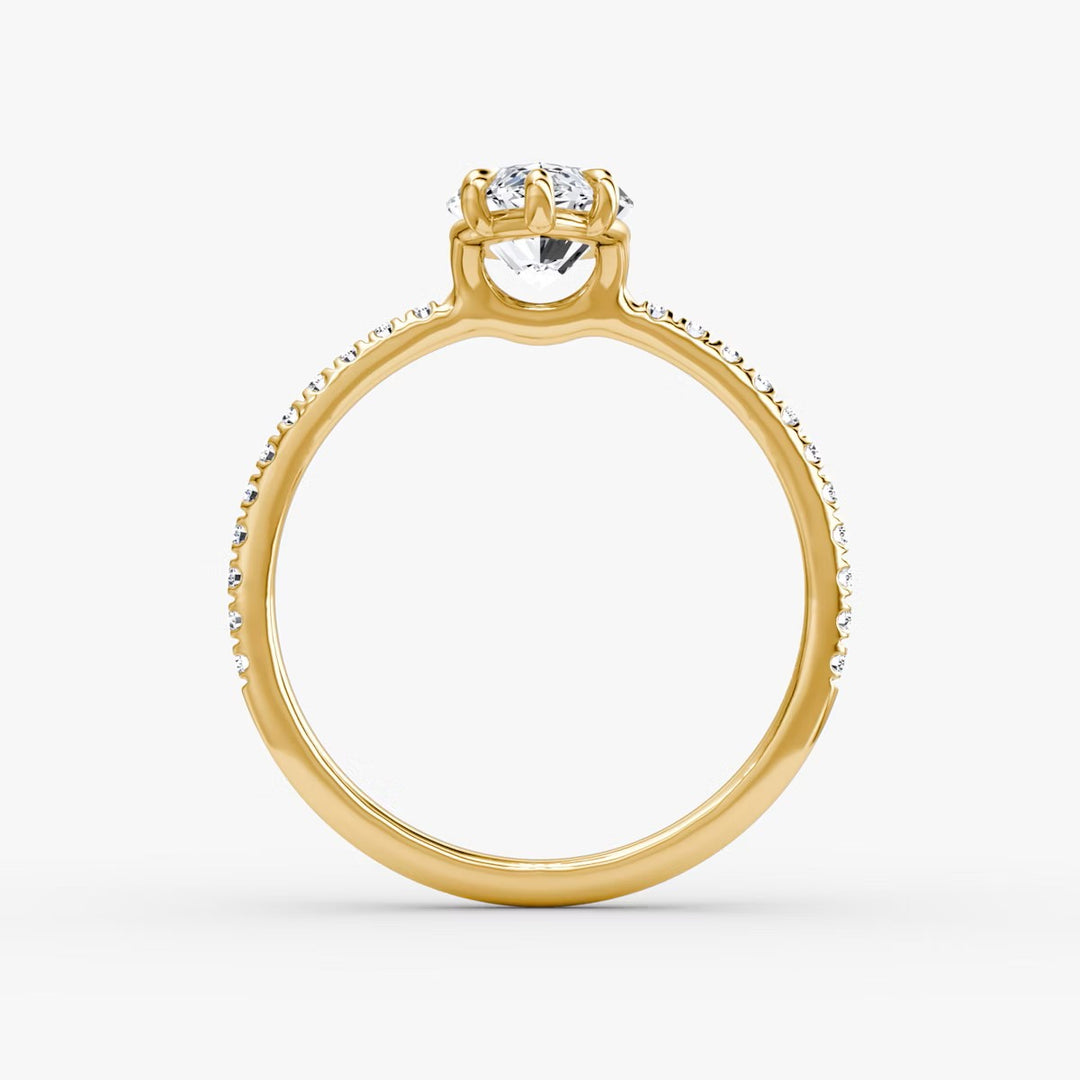 Marquise Cut - Pave Band - Classic Engagement Ring- 14 K Gold