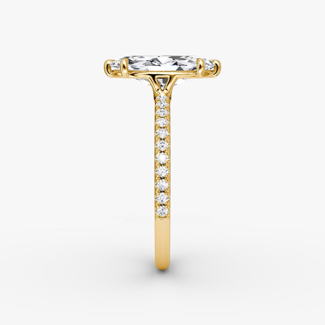 Marquise Cut - Pave Band - Classic Engagement Ring- 14 K Gold