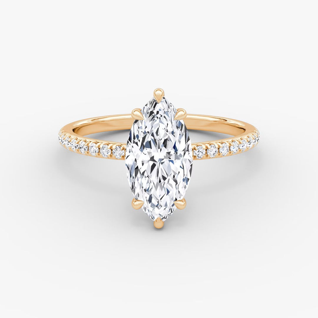 Marquise Cut - Pave Band - Classic Engagement Ring- 14 K Gold