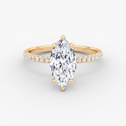 Marquise Cut - Pave Band - Classic Engagement Ring- 14 K Gold