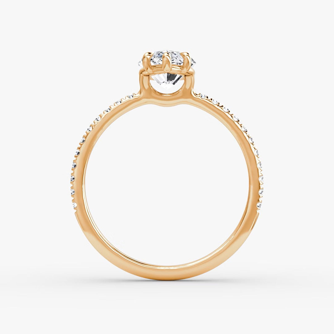 Marquise Cut - Pave Band - Classic Engagement Ring- 14 K Gold