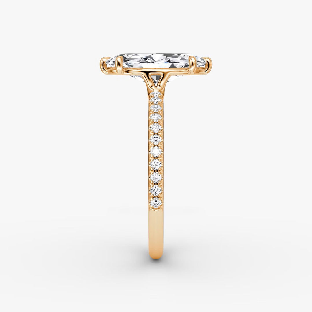 Marquise Cut - Pave Band - Classic Engagement Ring- 14 K Gold
