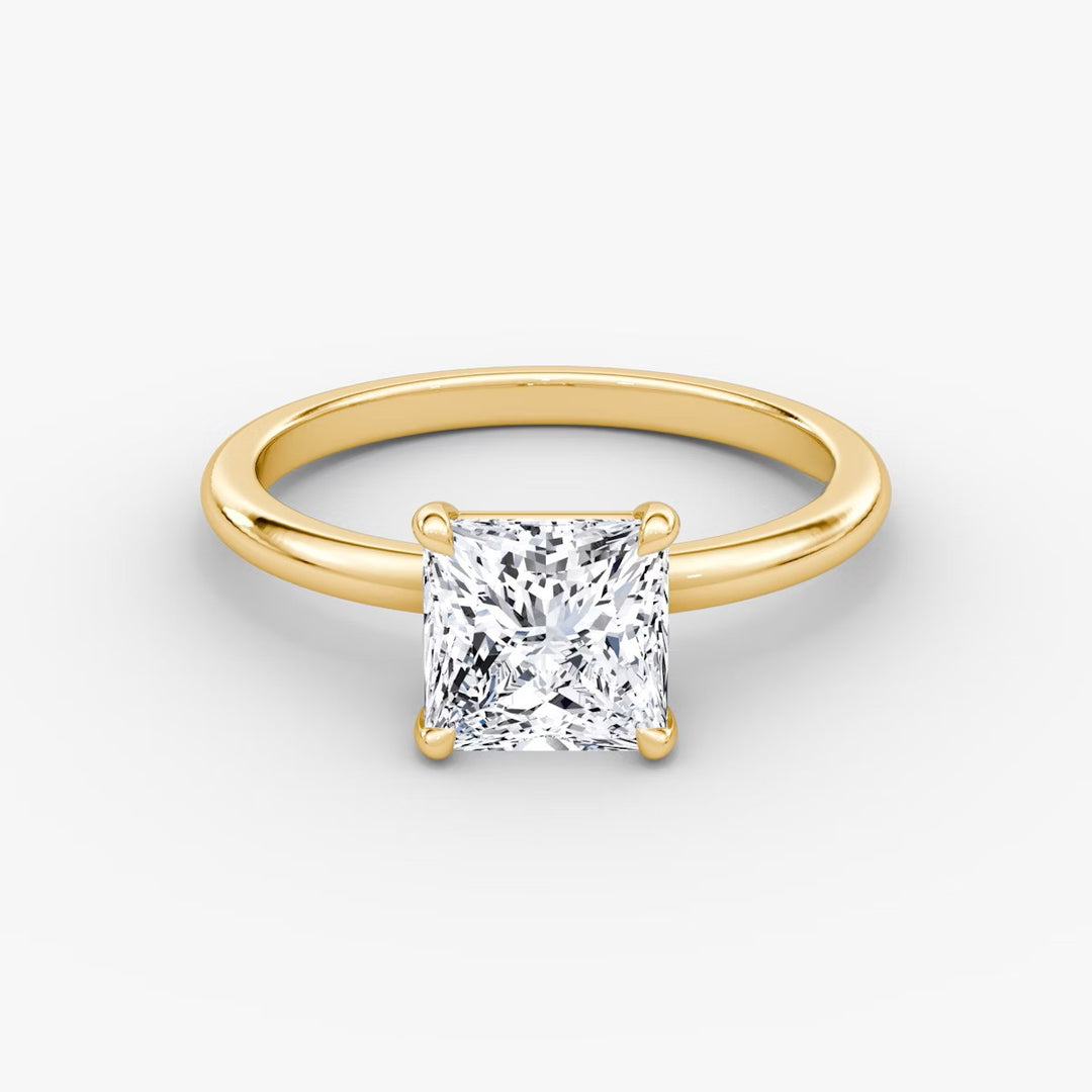 Princess Cut - Plain Band - Classic Engagement Ring- 18 K Gold