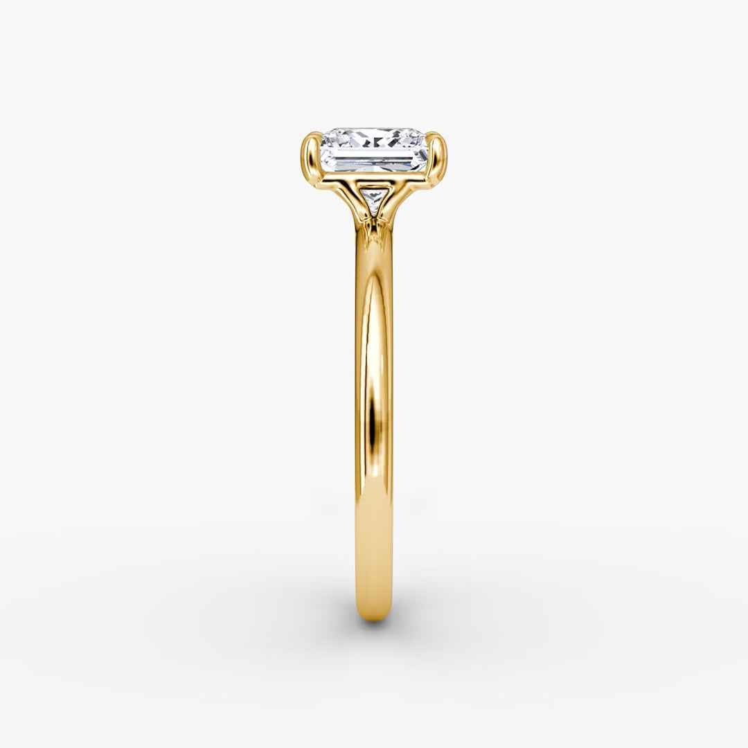 Princess Cut - Plain Band - Classic Engagement Ring- 18 K Gold